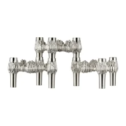 New STOFF 3 Candelabros Quist, Cromo cepillado Plateado