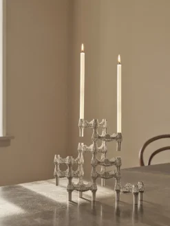 New STOFF 3 Candelabros Quist, Cromo cepillado Plateado