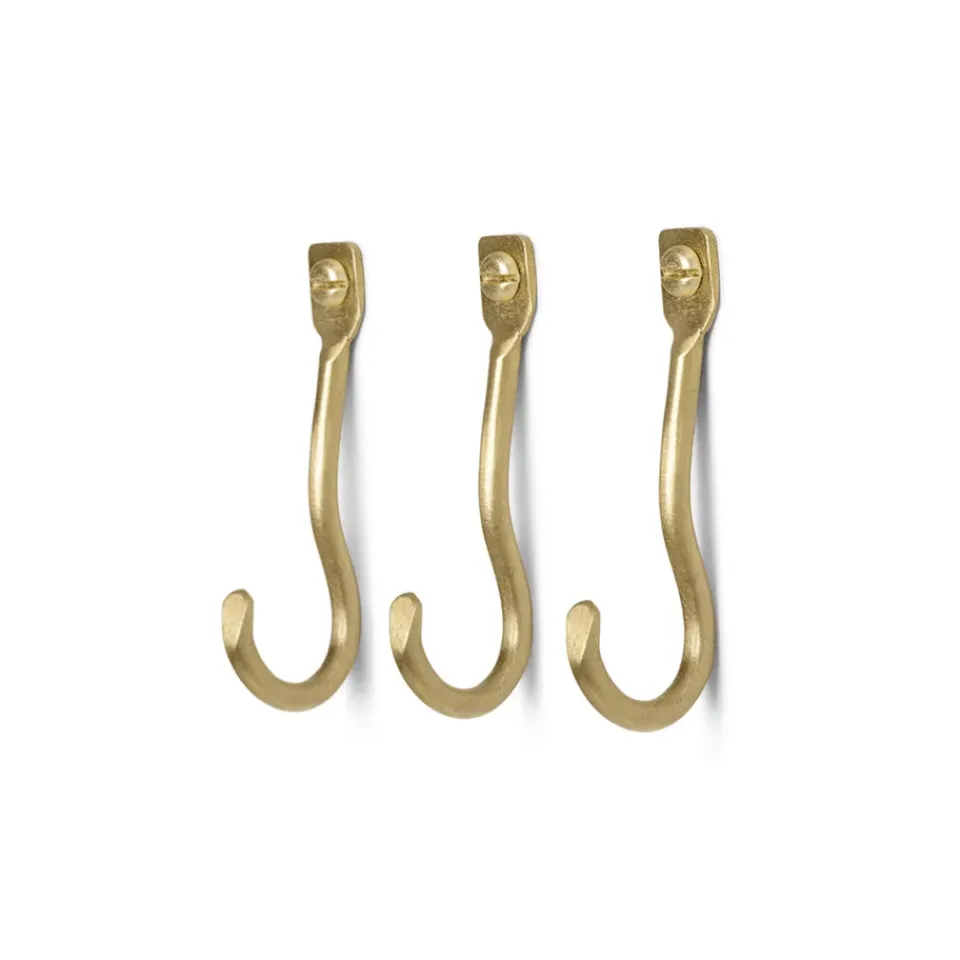 Best Ferm Living 3 Ganchos Curvature, latón Color dorado