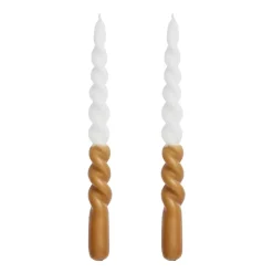 New Lene Bjerre 2 Velas enroscadas Twisted dos colores 25 cm, Golden brown-white MarrónBlanco