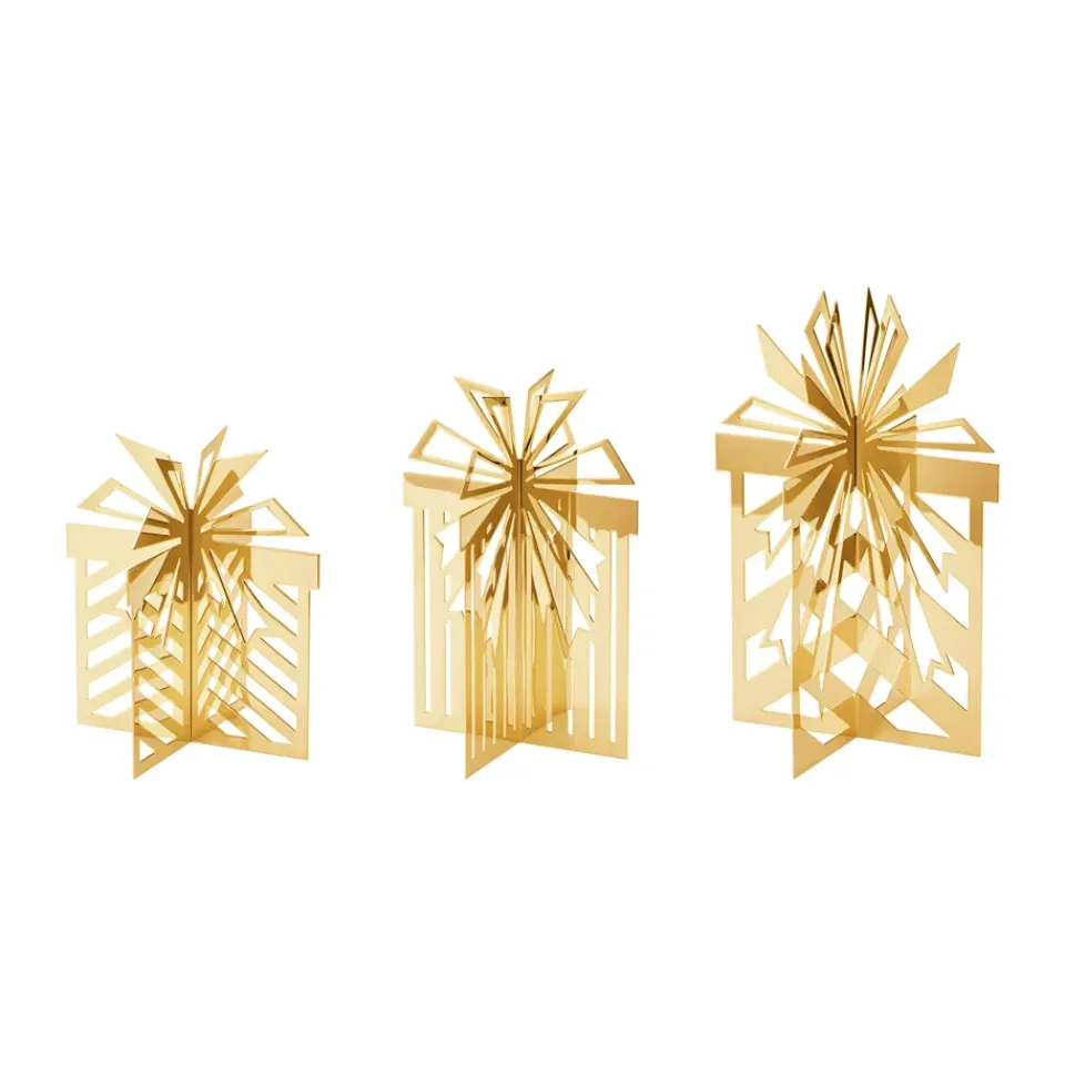 Outlet Georg Jensen Adorno navideño 2025, regalo de Navidad de 3 piezas, Acero inoxidable chapado en oro Color dorado