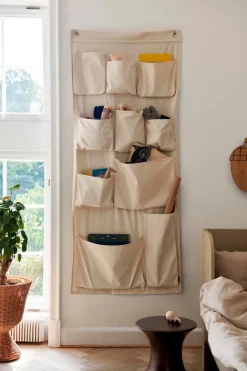 Hot Ferm Living Almacenaje de pared Canvas wall pockets, 70x160 cm Beige