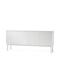 Hot A2 Aparador Beam, Lacado , base blanca, panel superior en mármol carrara Blanco