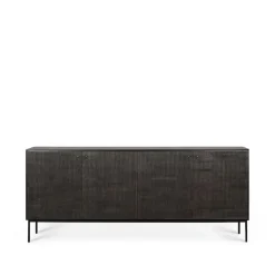 Hot Ethnicraft Aparador Grooves, Black 4 puertas Negro