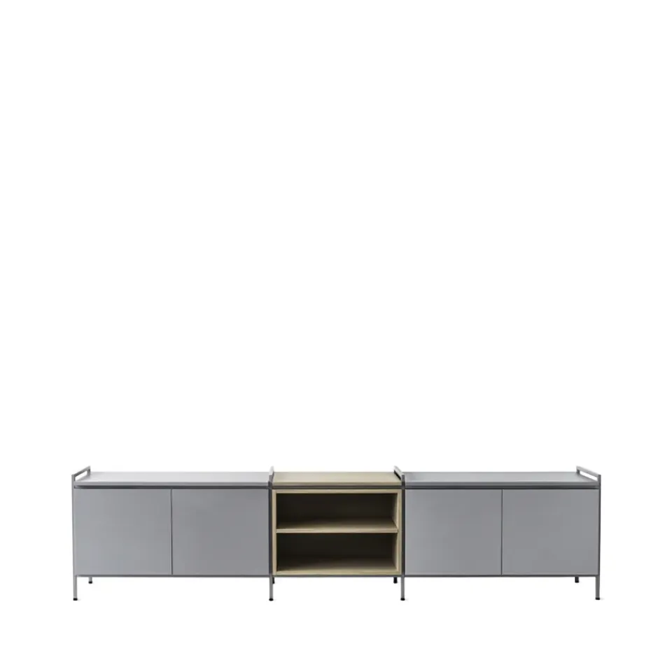 Zweed Aparador Molto bajo, /roble, 3 secciones Gris