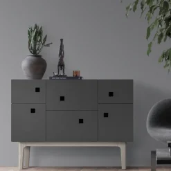 Online Zweed Aparador Peep C2, Slate grey, roble pigmentado blanco Gris