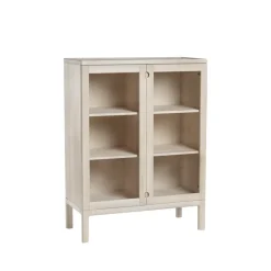 Best Stolab Aparador Prio alto, Abedul aceitado blanco, puerta de vidrio Beige