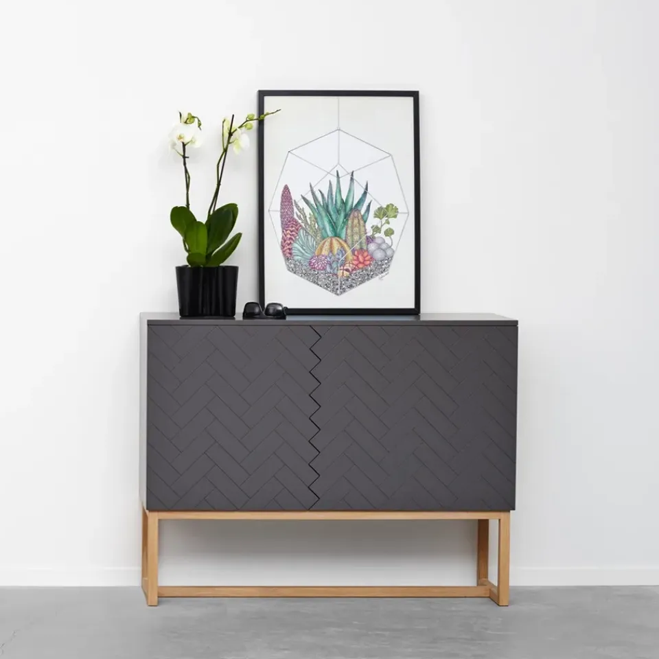 Hot A2 Aparador Story, , tablero de mármol , base blanca Blanco