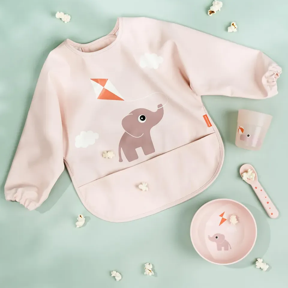 Done by deer Babero con mangas Playground, Powder Beige