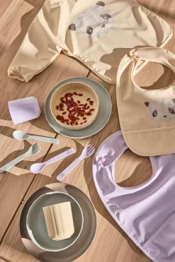 New OYOY Babero panda con mangas Lun Lun, Butter Beige