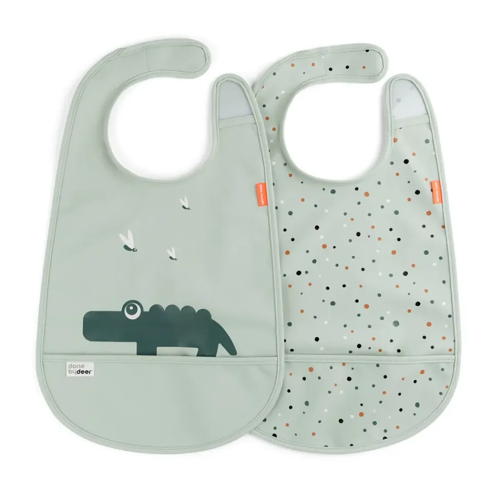 Outlet Done by deer Baberos con velcro Croco 2-pack, Green Verde
