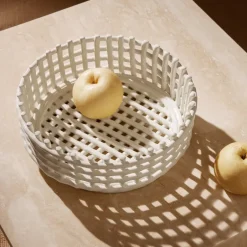 Clearance Ferm Living Bol Ceramic trenzado, Off-white Blanco