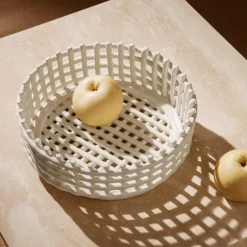 Clearance Ferm Living Bol Ceramic trenzado, Off-white Blanco