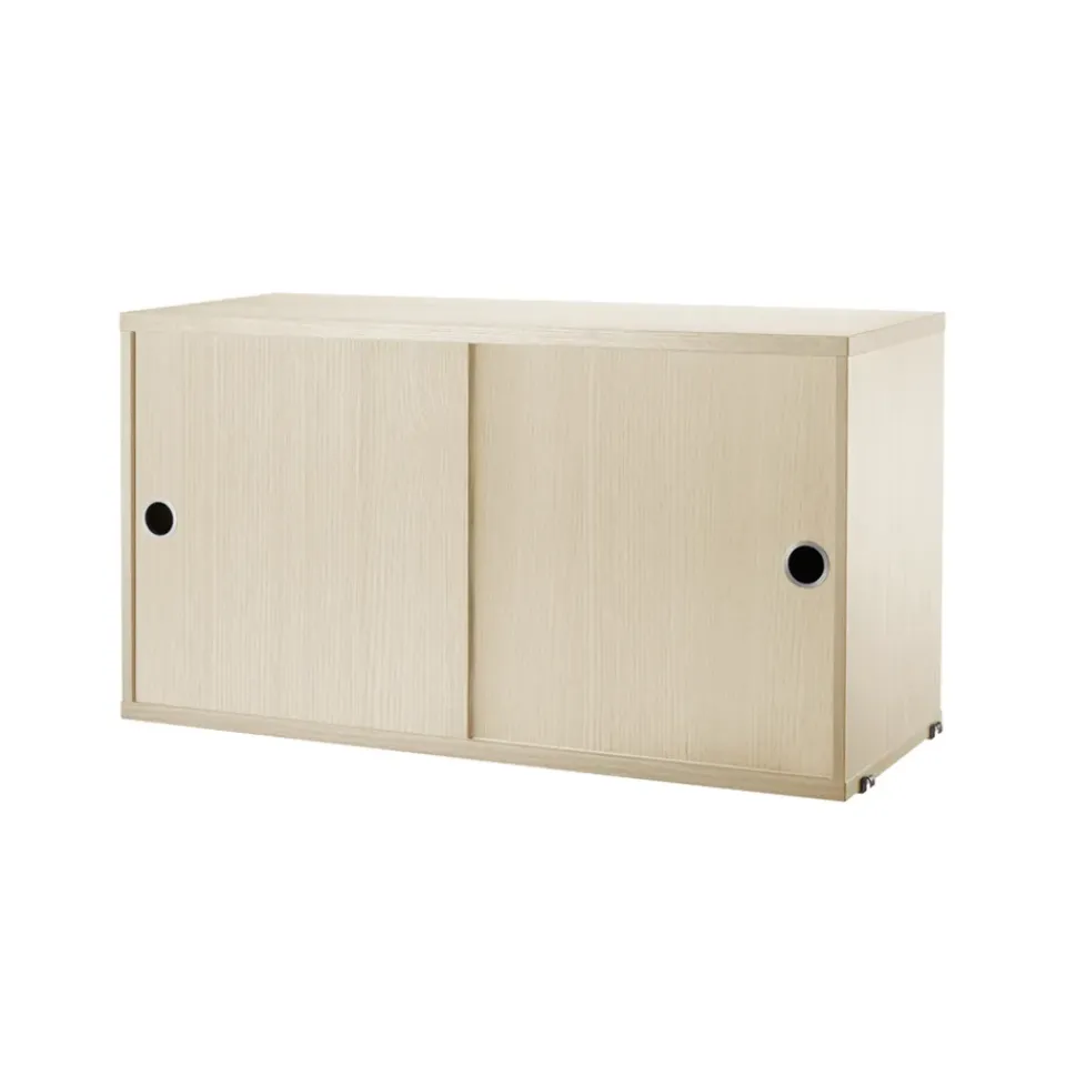 Discount String Cabinet con puertas correderas , Chapa de fresno, 78x30 cm Beige