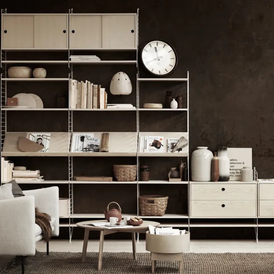 Discount String Cabinet con puertas correderas , Chapa de fresno, 78x30 cm Beige