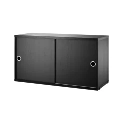Discount String Cabinet con puertas correderas , Fresno teñido de , 78x30 cm Negro