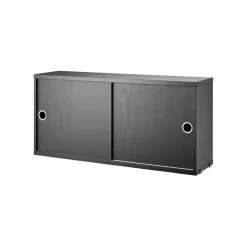 Outlet String Cabinet con puertas correderas , Fresno teñido de , 78x20 cm Negro