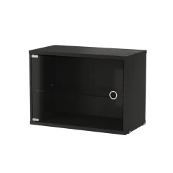 Clearance String Cabinet vitrina con puertas correderas de cristal , Fresno teñido de , 58x30 cm Negro