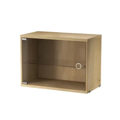 Hot String Cabinet vitrina con puertas correderas de cristal , Roble, 58x30 cm Beige