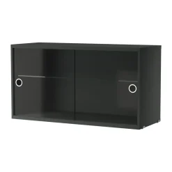 Outlet String Cabinet vitrina con puertas correderas de cristal , oscuro Gris
