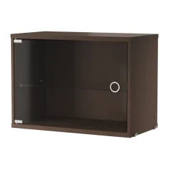 Sale String Cabinet vitrina con puertas correderas de cristal , Roble oscuro, 58x30 cm Marrón