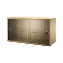 Outlet String Cabinet vitrina con puertas correderas de cristal , Roble, 78x30 cm Beige