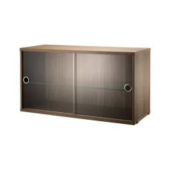 Discount String Cabinet vitrina con puertas correderas de cristal , Nogal, 78x30 cm Marrón