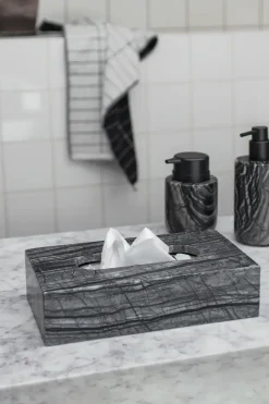 New Mette Ditmer Caja de pañuelos Marble 14x25,5 cm, Negro-gris NegroGris
