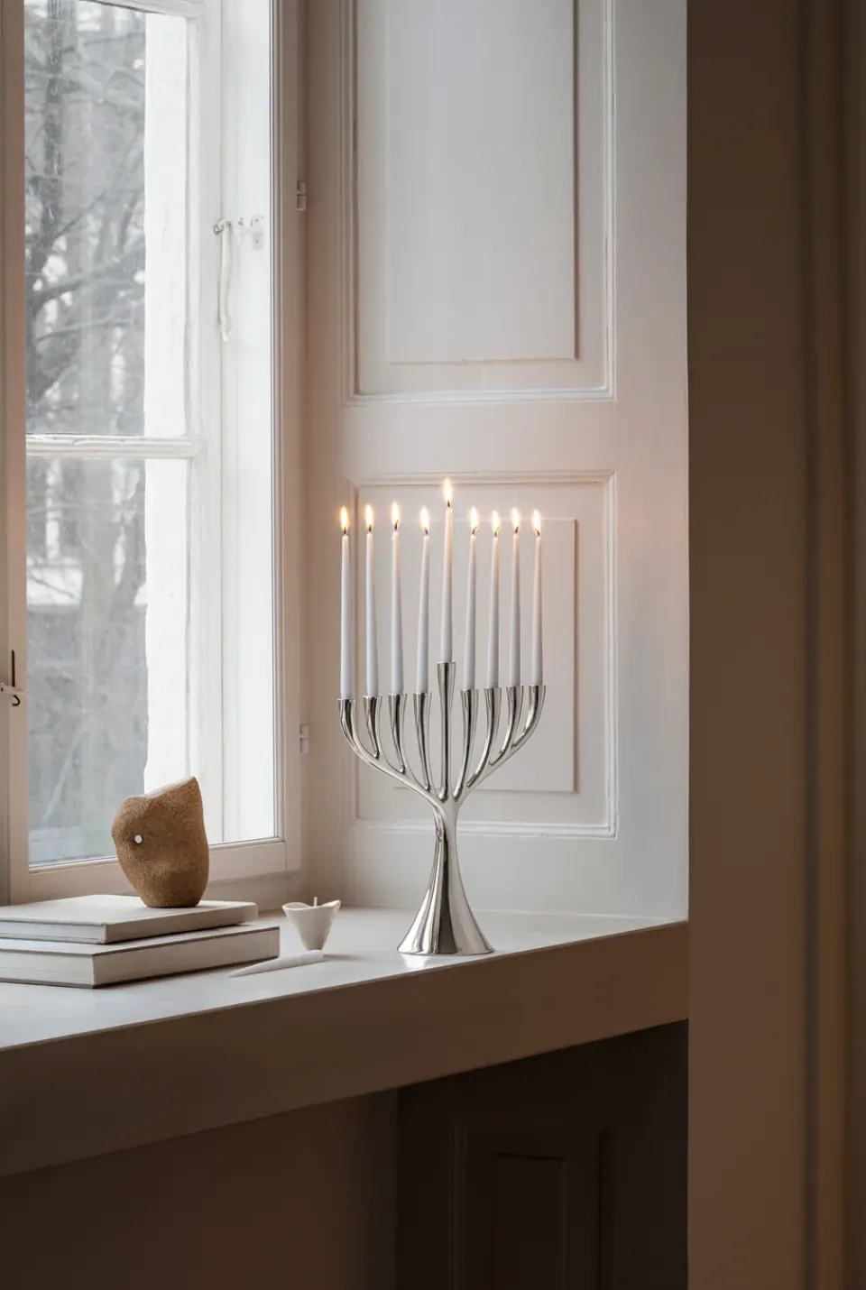 Hot Georg Jensen Candelabro Cobra menora de nueve brazos, Acero inoxidable Plateado