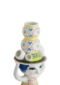 Clearance Bjørn Wiinblad Candelabro Lady with hat H16 cm, Rosa