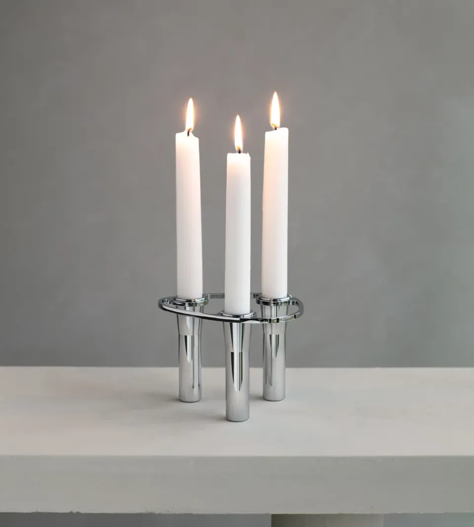 Outlet LIND DNA Candelabro Lind Curve combinable cromo, Triple Plateado