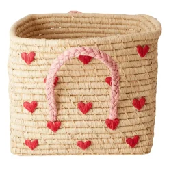 Online RICE Cesta con asas rafia 30x30 cm, Red hearts BeigeRojoRosa