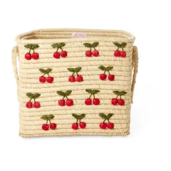 Outlet RICE Cesta con asas rafia 30x30 cm, Cereza Beige