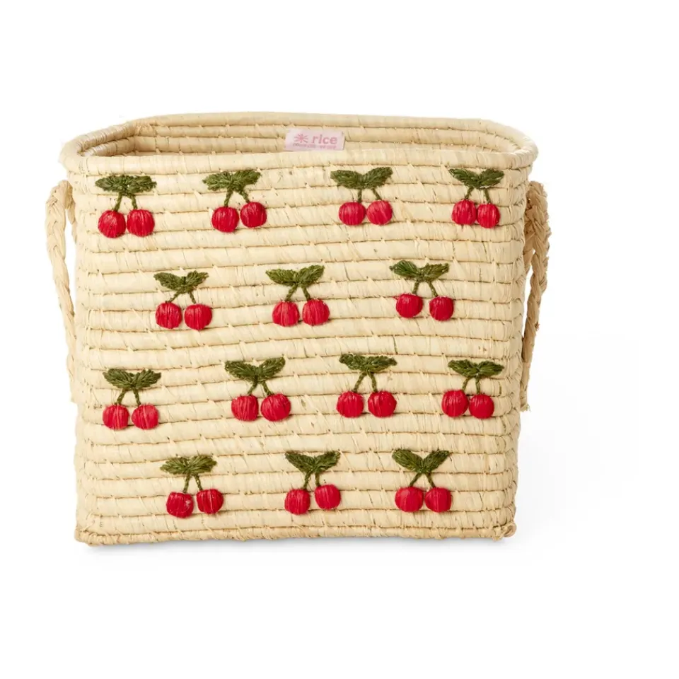 Outlet RICE Cesta con asas rafia 30x30 cm, Cereza Beige