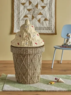 Best Bloomingville Cesta con tapa Cillie Ø40 cm, Nature ice cream MarrónBeige