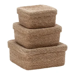 Online Dixie Cesta cuadrada Emil con tapa, 3 piezas, Natural Beige