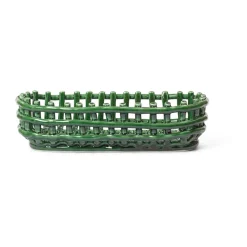 New Ferm Living Cesta ovalada Ceramic trenzada 15x30 cm, Emerald Green Beige