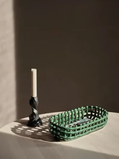 New Ferm Living Cesta ovalada Ceramic trenzada 15x30 cm, Emerald Green Beige
