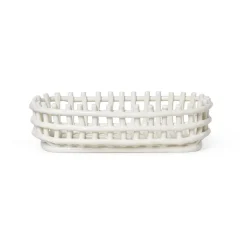Discount Ferm Living Cesta ovalada Ceramic trenzada 15x30 cm, Off white Blanco