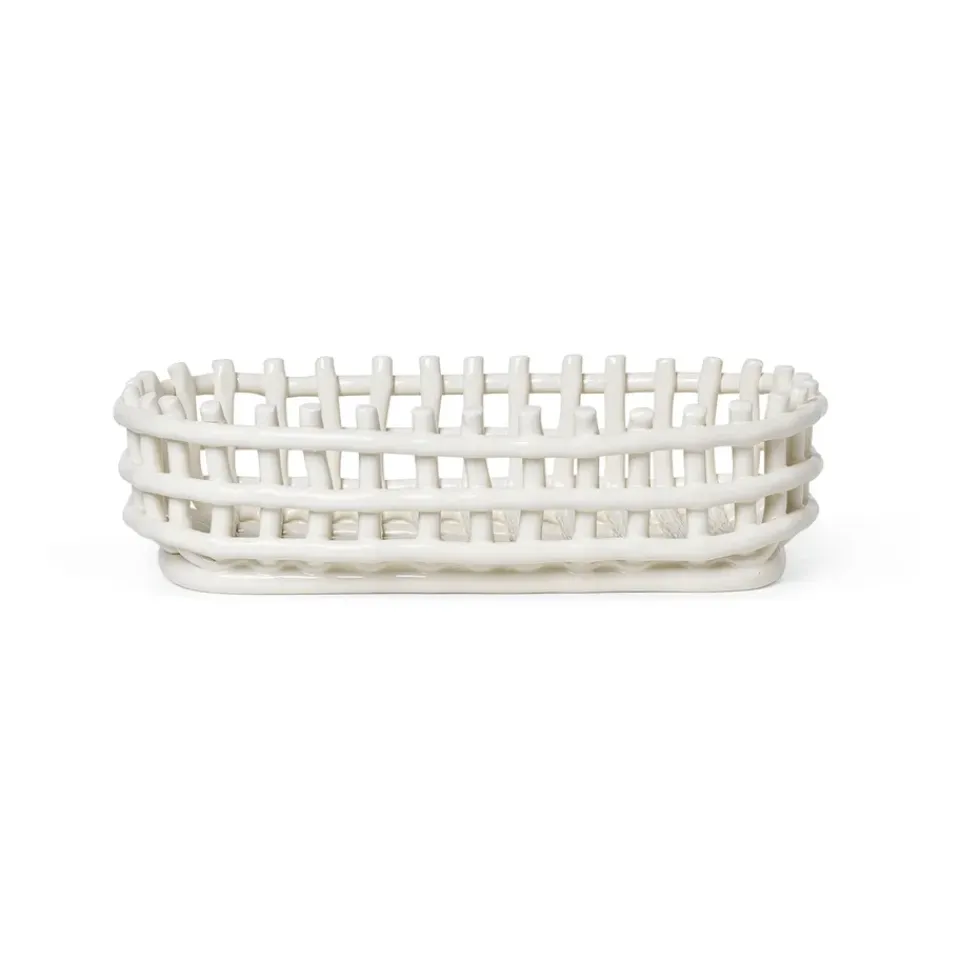 Discount Ferm Living Cesta ovalada Ceramic trenzada 15x30 cm, Off white Blanco