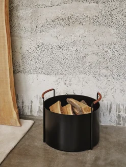 Clearance Ferm Living Cesta para leña Port, Black Negro