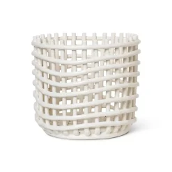Sale Ferm Living Cesta trenzada Ceramic Ø23,5 cm, Off white Blanco