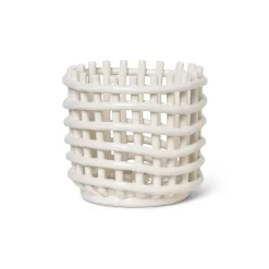 Sale Ferm Living Cesta trenzada Ceramic Ø16 cm, Off white Blanco