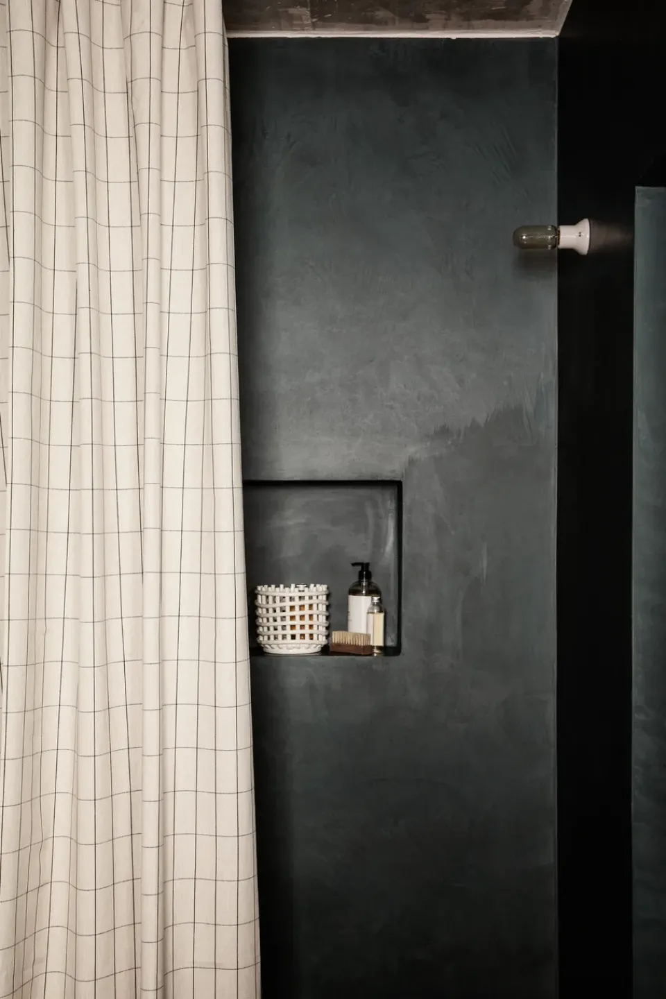 Outlet Ferm Living Cortina de baño Chambray, a cuadros Beige