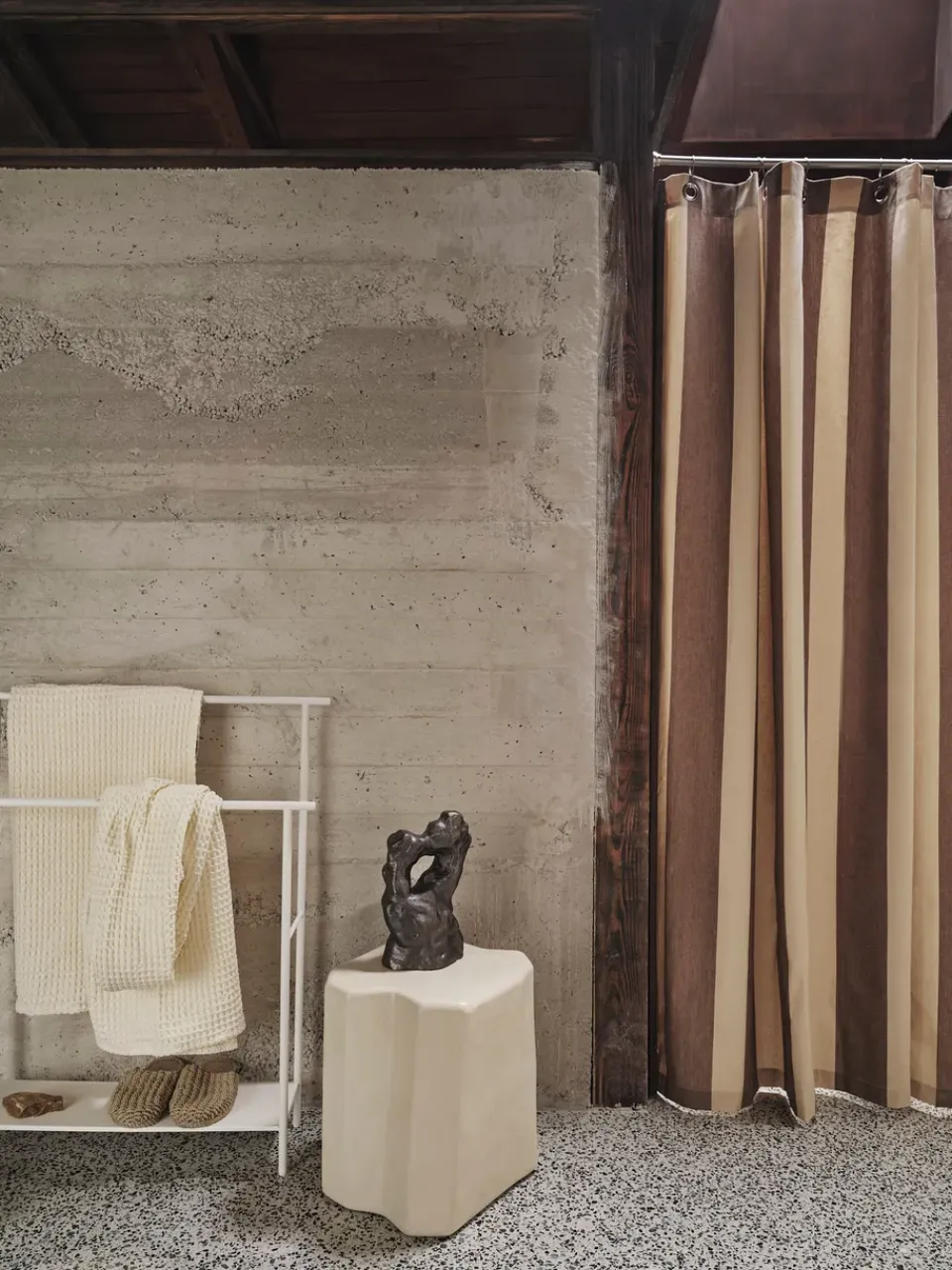 Best Ferm Living Cortina de baño Chambray, Carob brown-parchment MarrónBeige