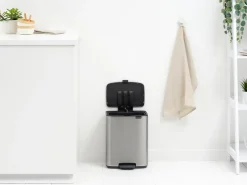 Brabantia Cubo de basura con pedal Bo 12 L, Acero mate antihuellas Plateado