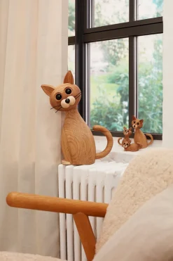 Hot Spring Copenhagen Decoración gato Lucky 42 cm, Roble-Arce Beige