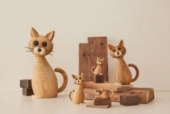 Hot Spring Copenhagen Decoración gato Lucky 42 cm, Roble-Arce Beige
