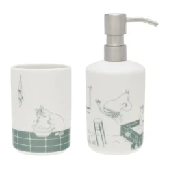 Discount Moomin Arabia Dispensador de jabón y portacepillos de dientes Mumin, Hora del baño verde-blanco VerdeBlanco