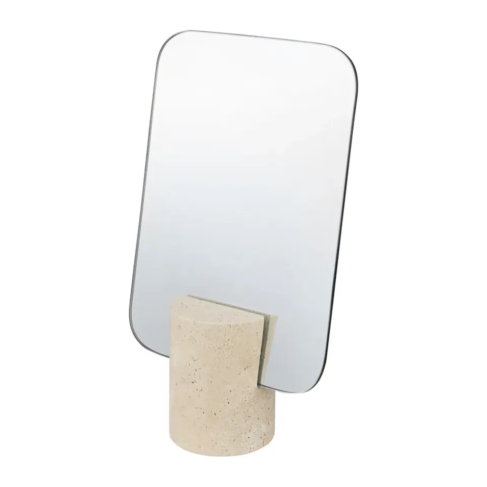 Sale Mette Ditmer Espejo de mesa Travertin, Lino Beige